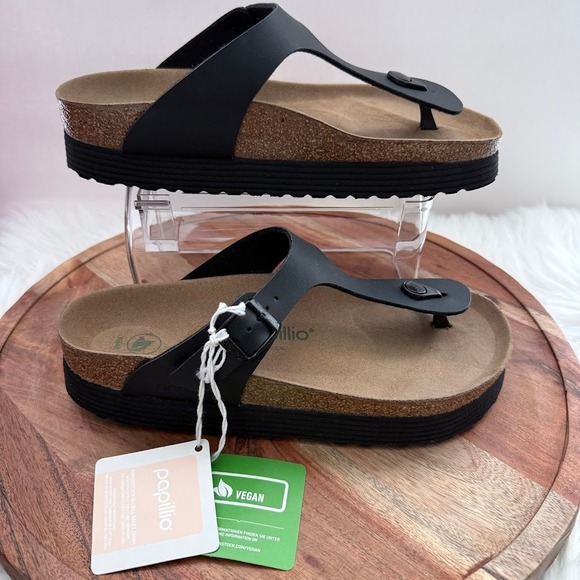Papillio Birkenstock Gizeh PlatformEU 40 US 9- L9 M7 Vegan Black Thong Sandals